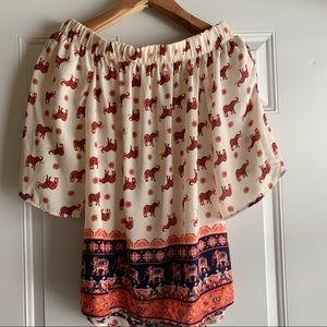 •Wishful Park• Boho, Off-Shoulder Top, Elephant Print 🐘